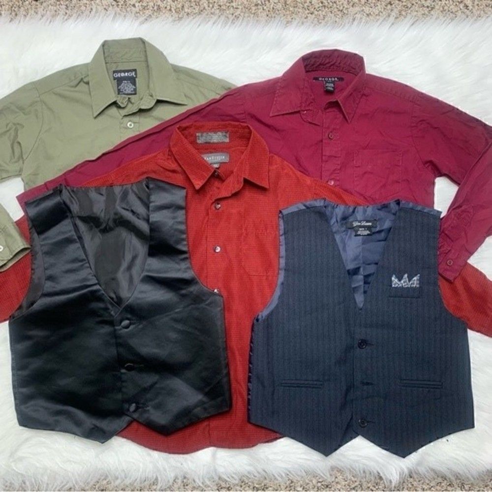 Size 7 Kids Boy Long Sleeves Button Down Shirt & Vest LOT